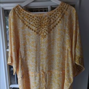 Anthropologie yellow drawstring blouse